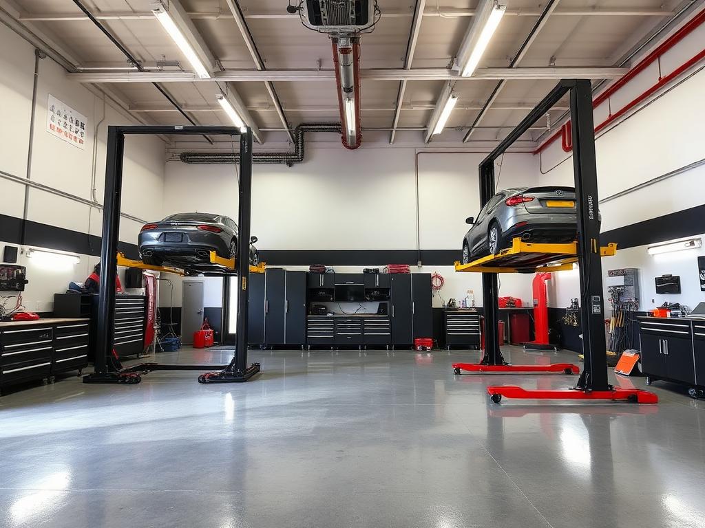 Oficina da FIX PNEUS com elevadores hidráulicos e bancadas organizadas