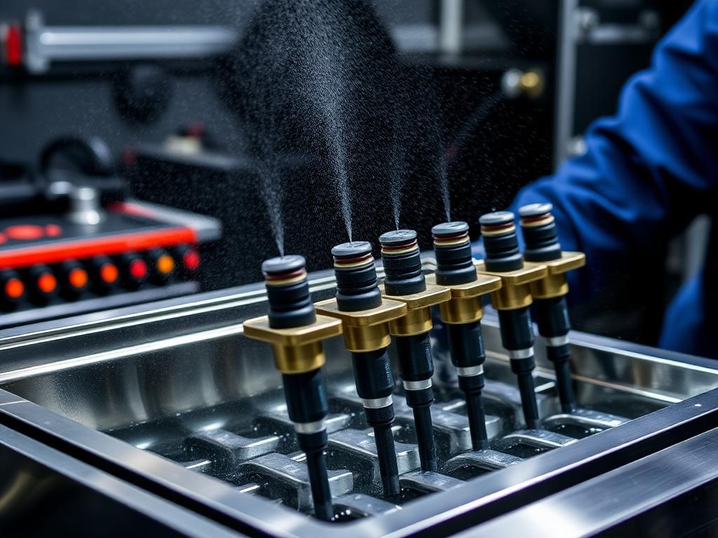 Bicos injetores em máquina de limpeza por ultrassom